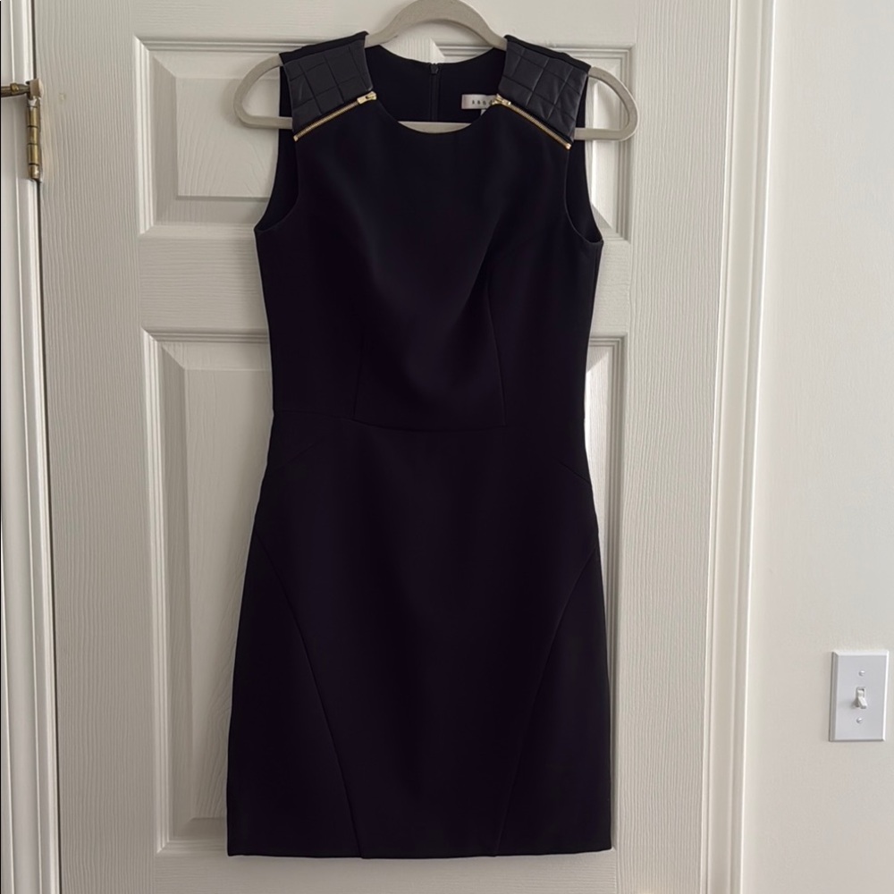 Sandro Black Sleeveless Dress with Quilted Lamb Leather Shoulder Detail